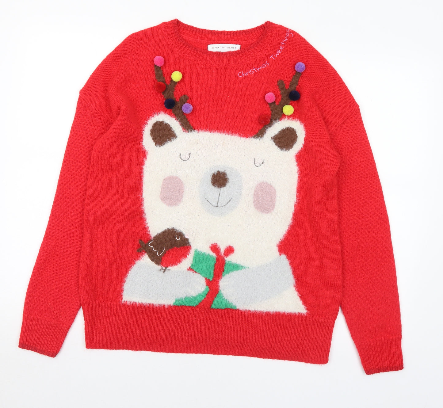 NEXT Womens Red Crew Neck Acrylic Pullover Jumper Size 12 - Christmas