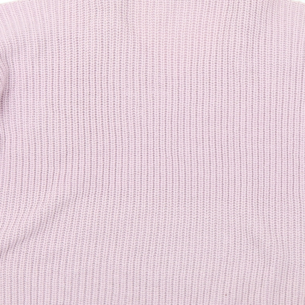 New Look Womens Pink V-Neck Acrylic Pullover Jumper Size S - Cold shoulder