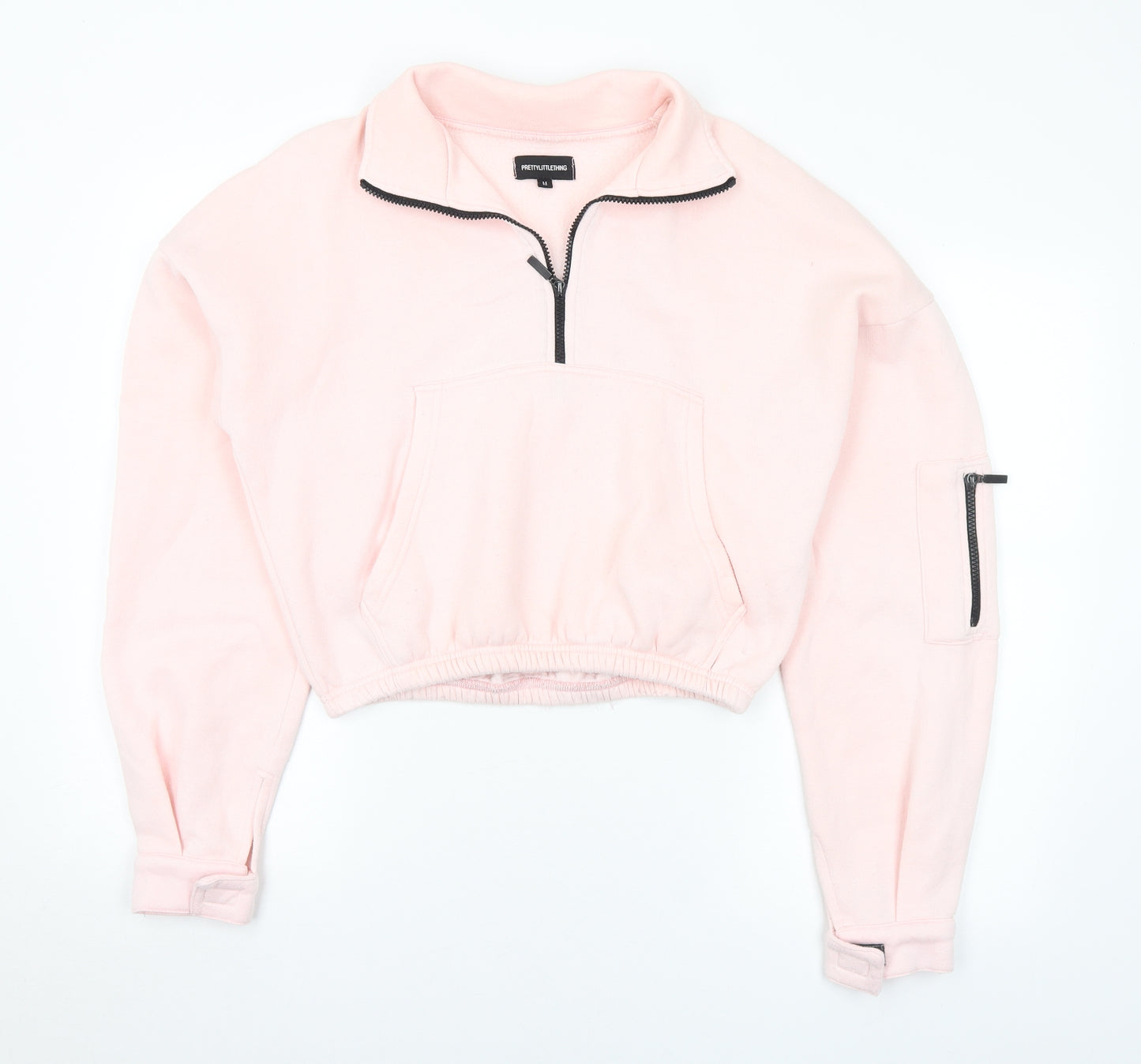 PRETTYLITTLETHING Womens Pink Polyester Pullover Sweatshirt Size M Zip