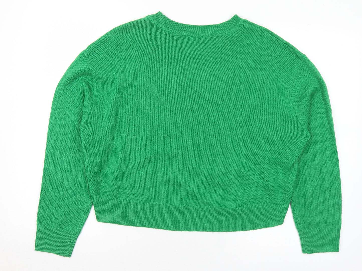 Divided Womens Green Round Neck Acrylic Pullover Jumper Size S