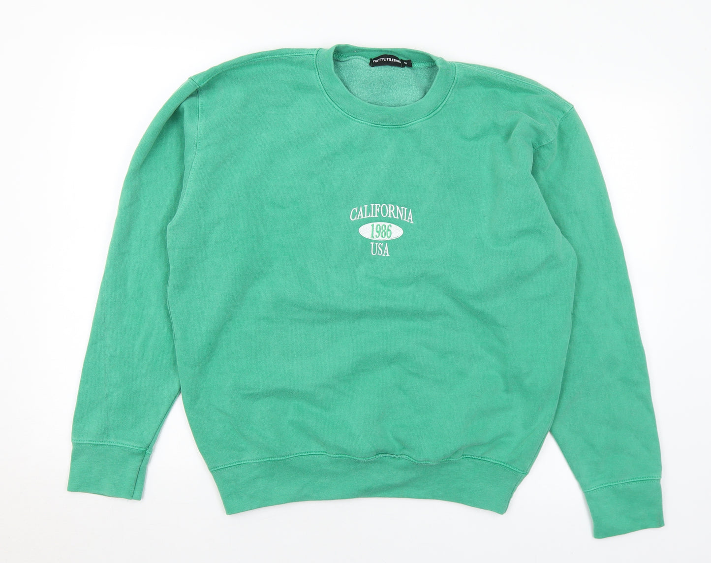 PRETTYLITTLETHING Mens Green Polyester Pullover Sweatshirt Size M - California