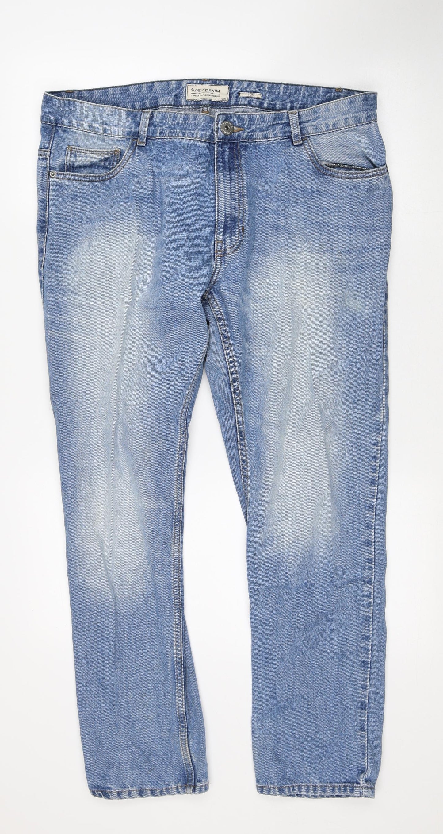 AW85 Mens Blue Cotton Straight Jeans Size 36 L30 in Slim