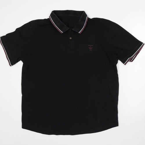 Firetrap Mens Black Striped Polyester Polo Size M Collared