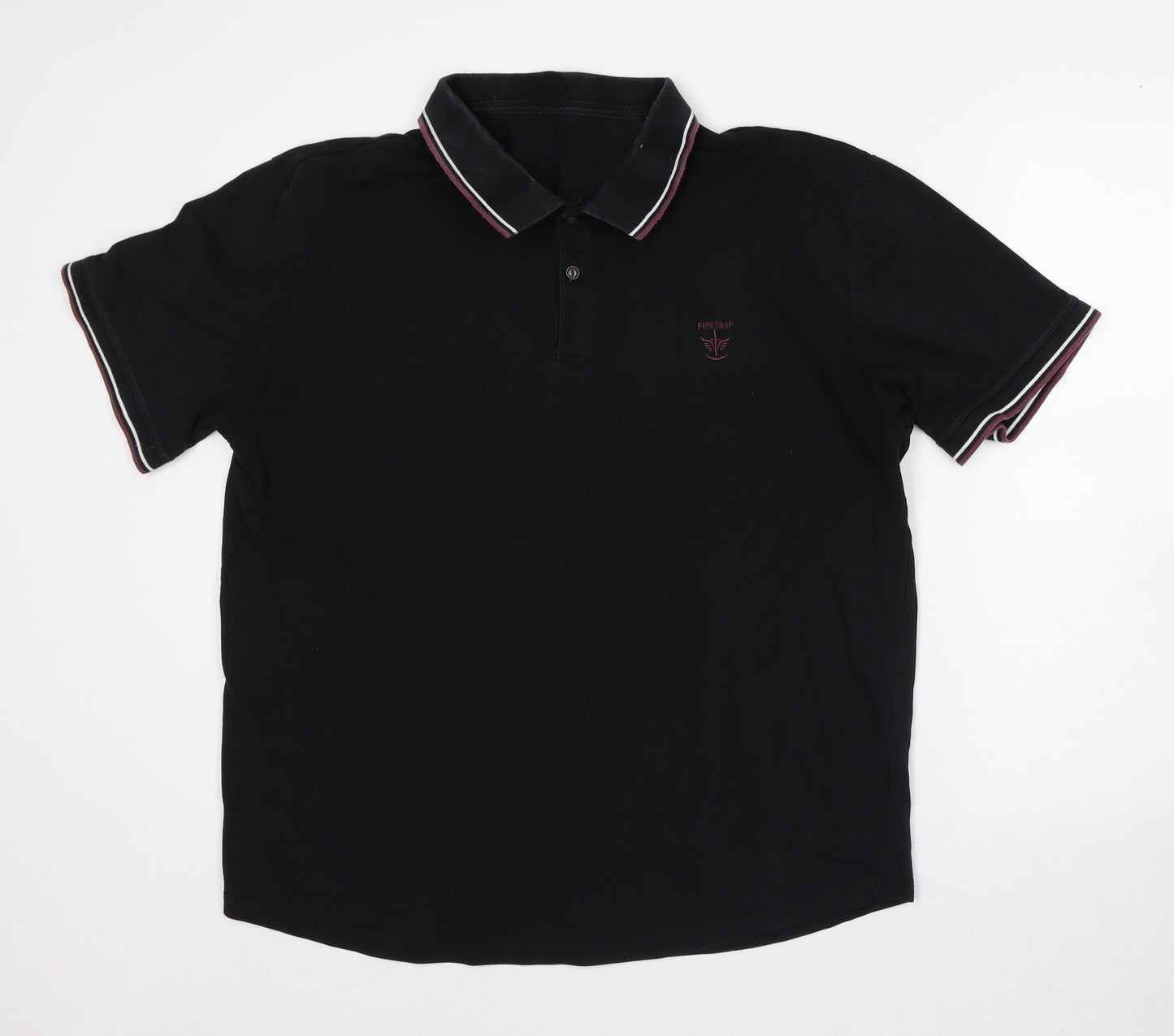 Firetrap Mens Black Striped Polyester Polo Size M Collared