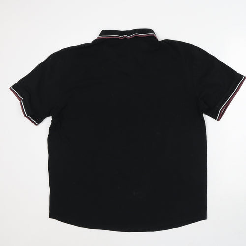 Firetrap Mens Black Striped Polyester Polo Size M Collared