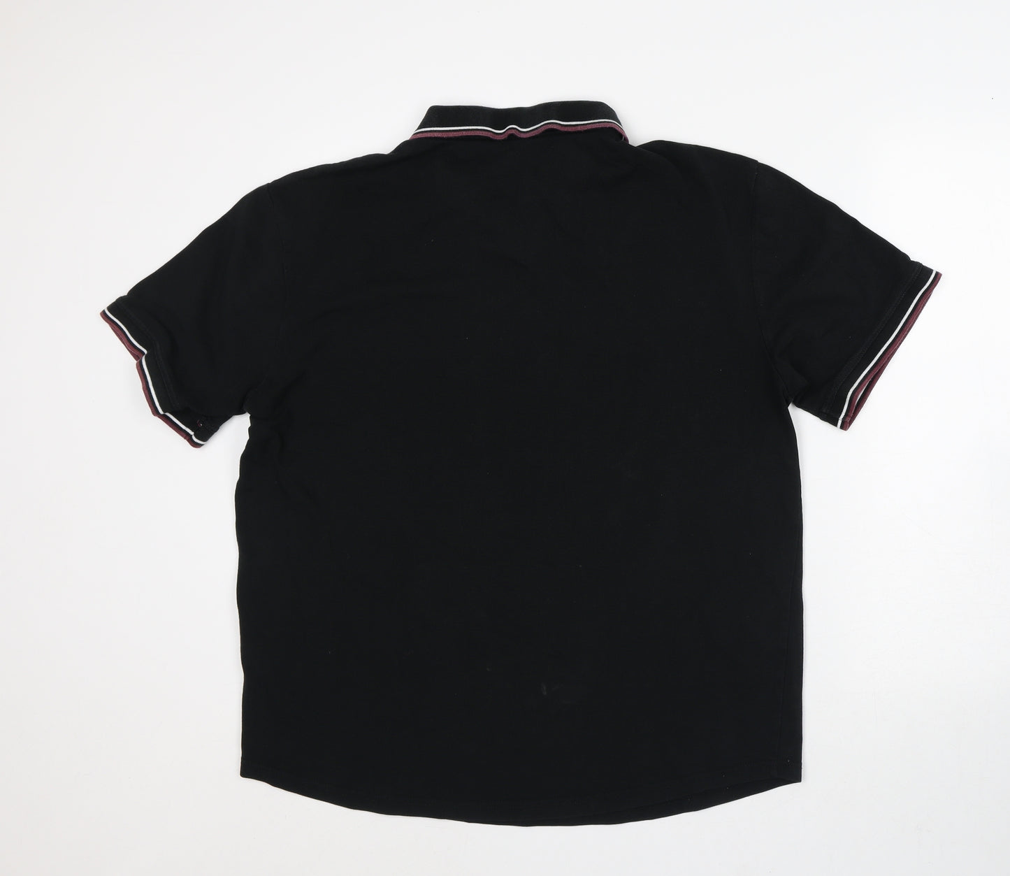 Firetrap Mens Black Striped Polyester Polo Size M Collared
