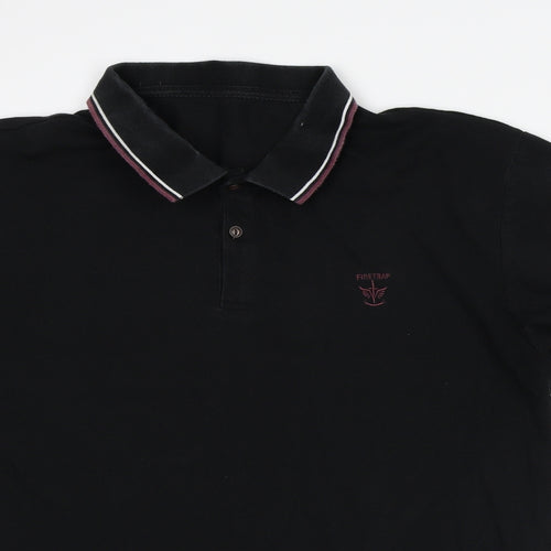 Firetrap Mens Black Striped Polyester Polo Size M Collared