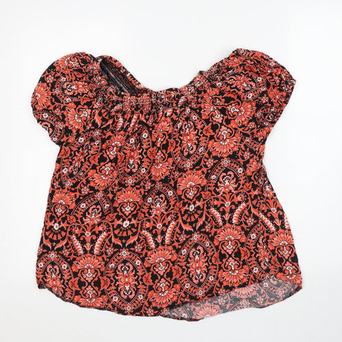 Nutmeg Womens Orange Geometric Viscose Tunic Blouse Size 12 Off the Shoulder