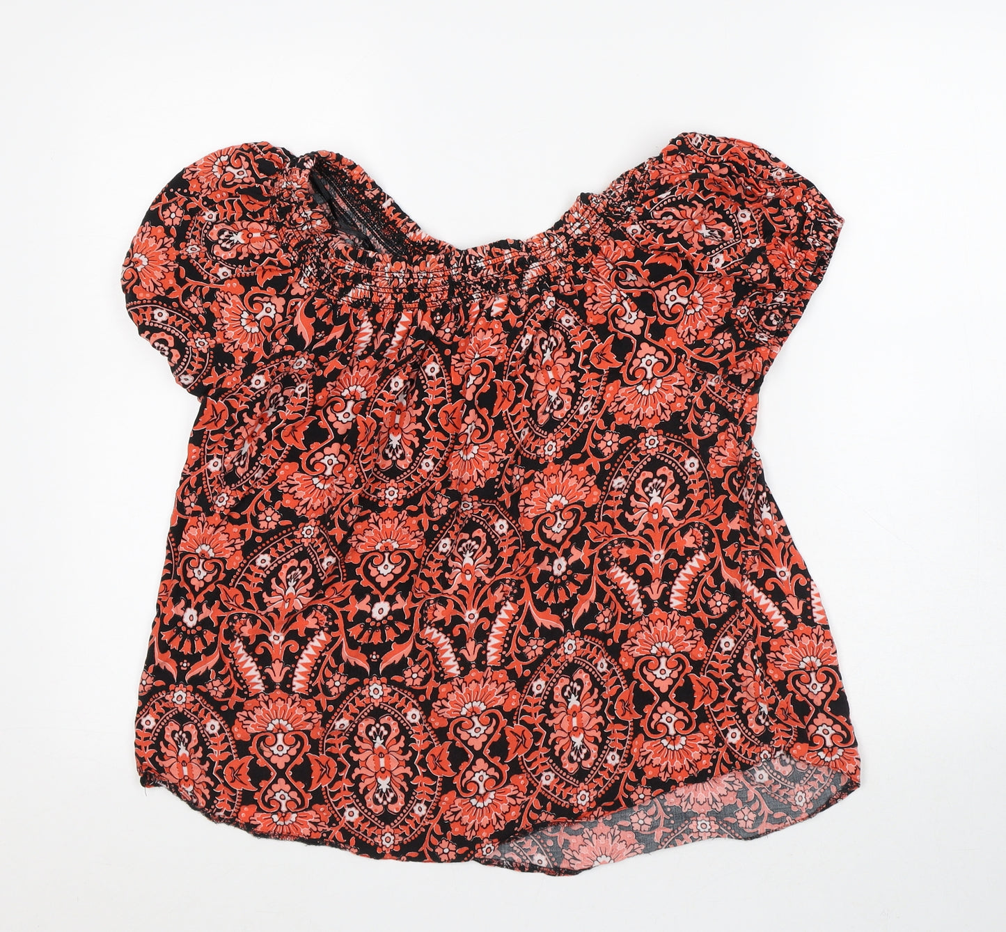 Nutmeg Womens Orange Geometric Viscose Tunic Blouse Size 12 Off the Shoulder