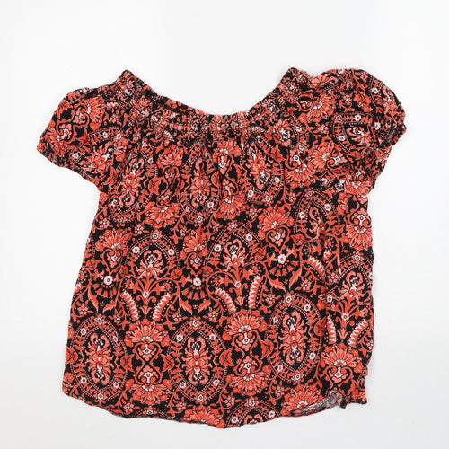 Nutmeg Womens Orange Geometric Viscose Tunic Blouse Size 12 Off the Shoulder