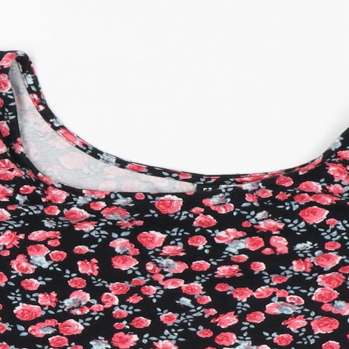 Divided Womens Black Floral Cotton Cropped T-Shirt Size M Round Neck