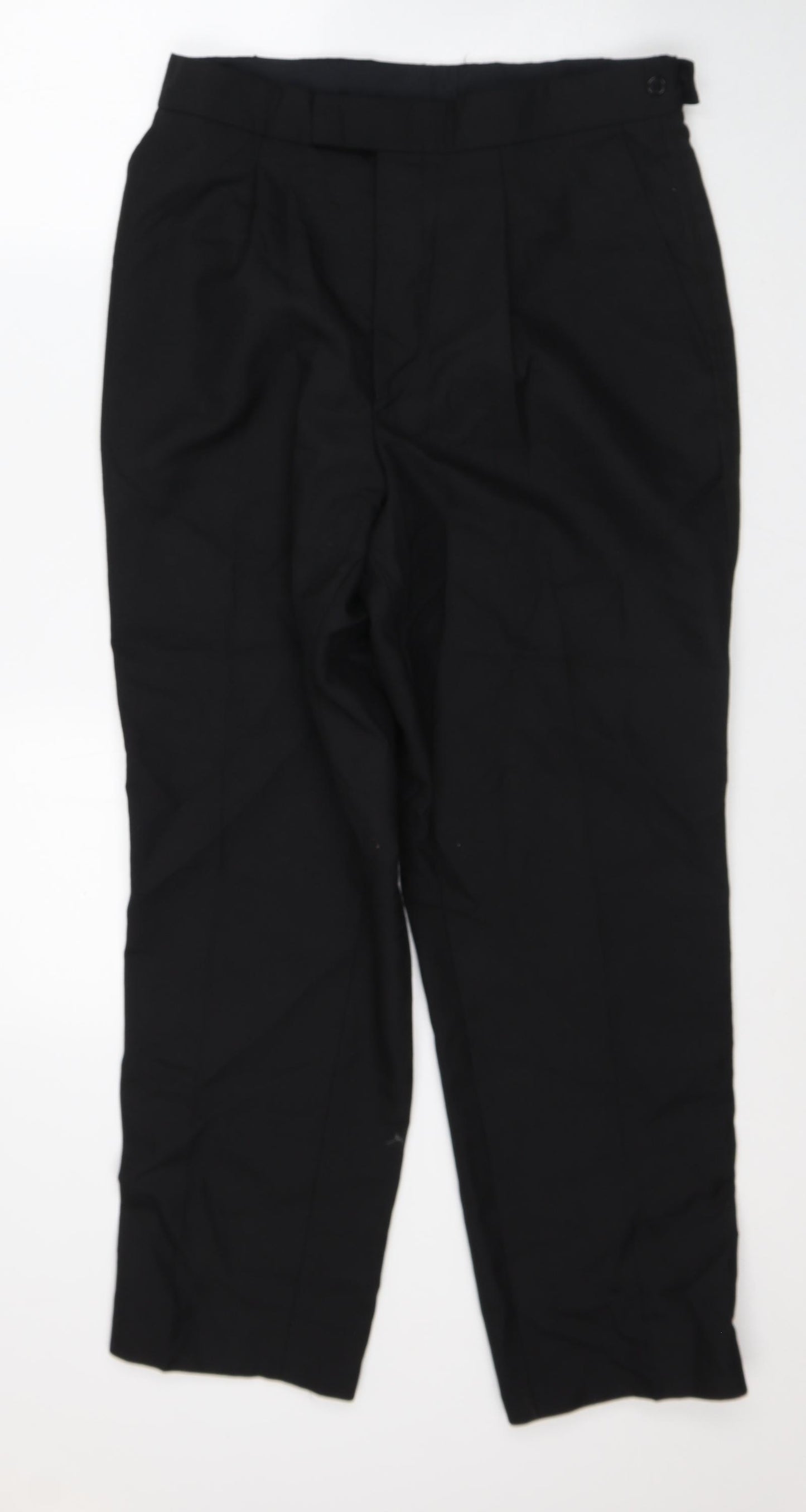 David Moss Mens Black Polyester Trousers Size 36 L28 in Regular