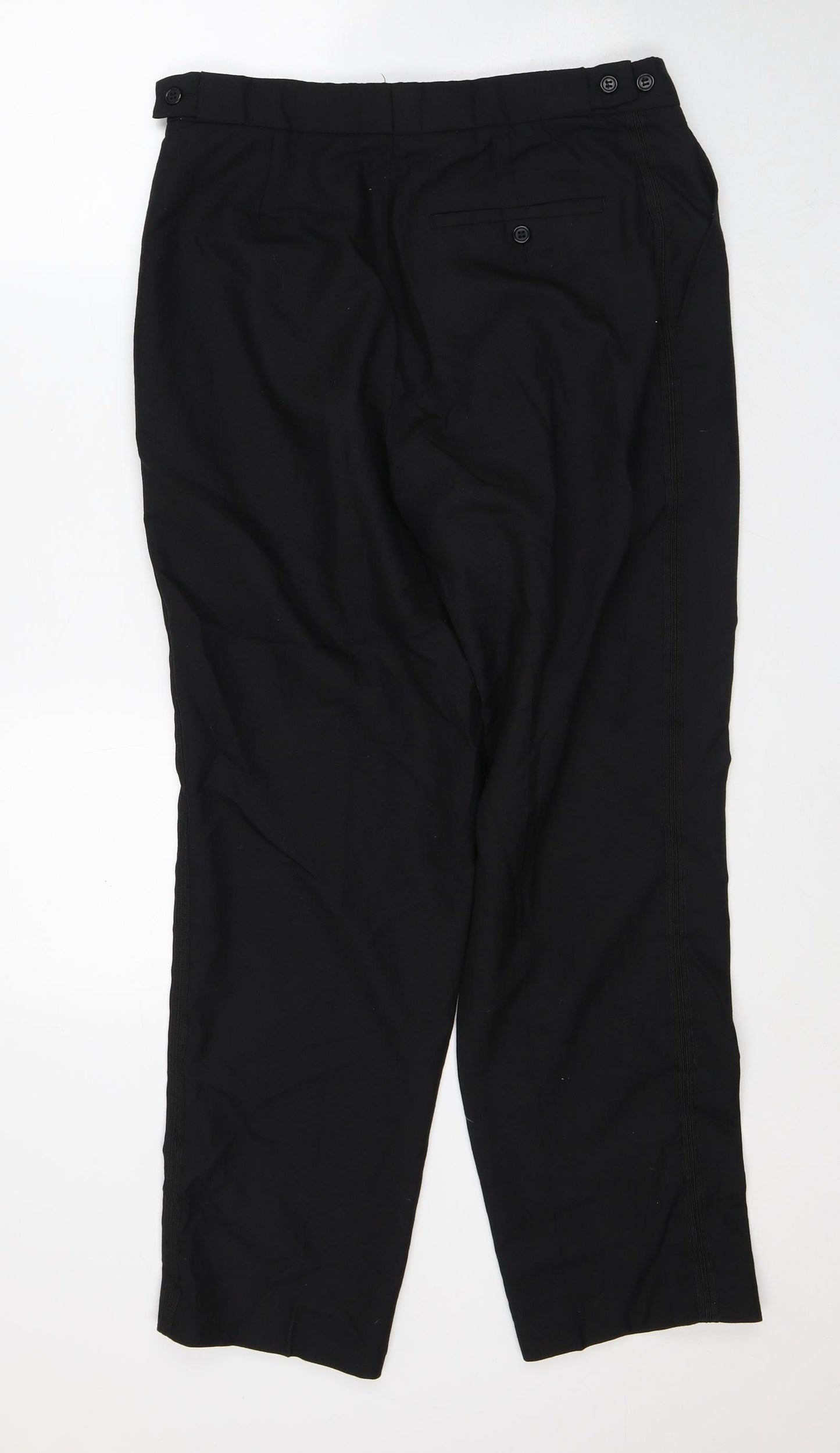 David Moss Mens Black Polyester Trousers Size 36 L28 in Regular