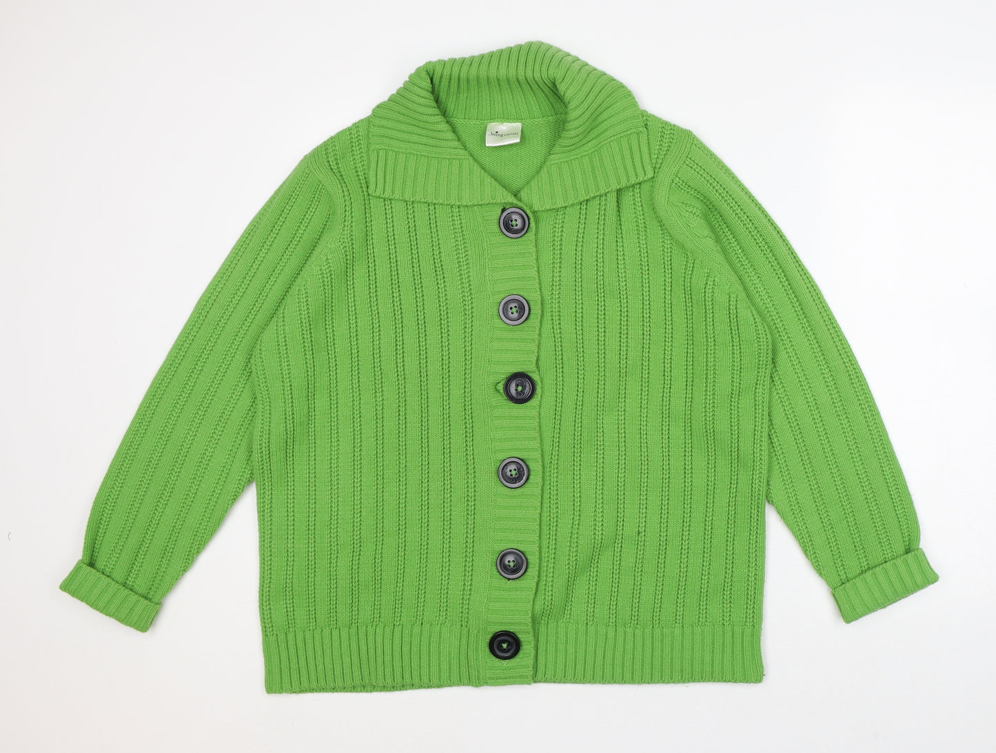 Being Casual Womens Green Collared Acrylic Cardigan Jumper Size 16