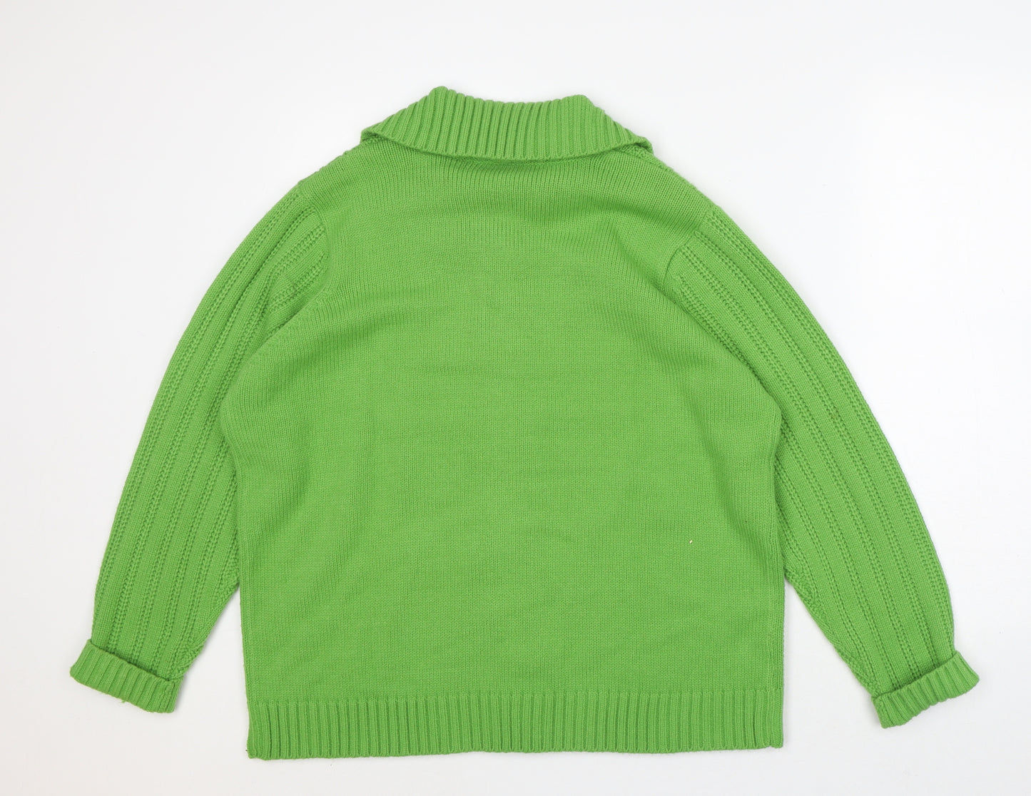 Being Casual Womens Green Collared Acrylic Cardigan Jumper Size 16