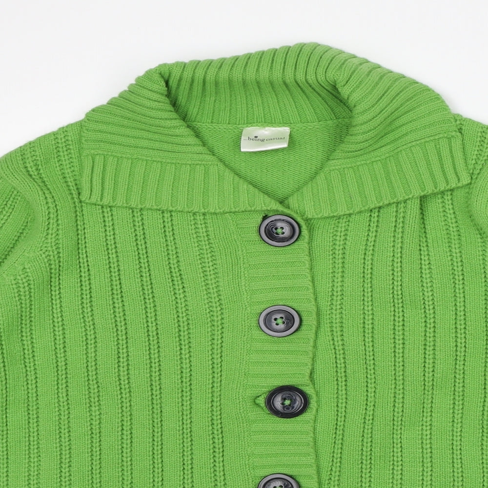 Being Casual Womens Green Collared Acrylic Cardigan Jumper Size 16