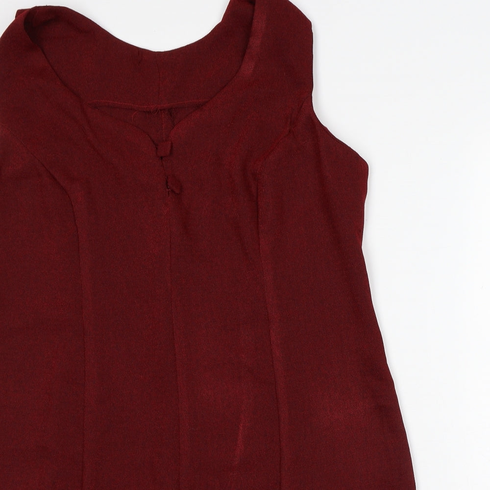 Preworn Womens Red Geometric Polyester A-Line Size L V-Neck