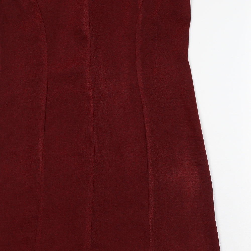 Preworn Womens Red Geometric Polyester A-Line Size L V-Neck