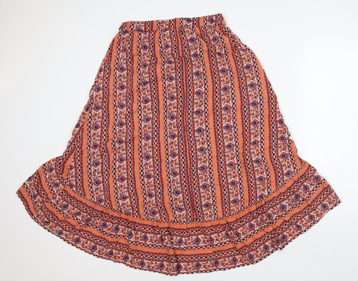 Primark Womens Orange Geometric Viscose Maxi Skirt Size 14