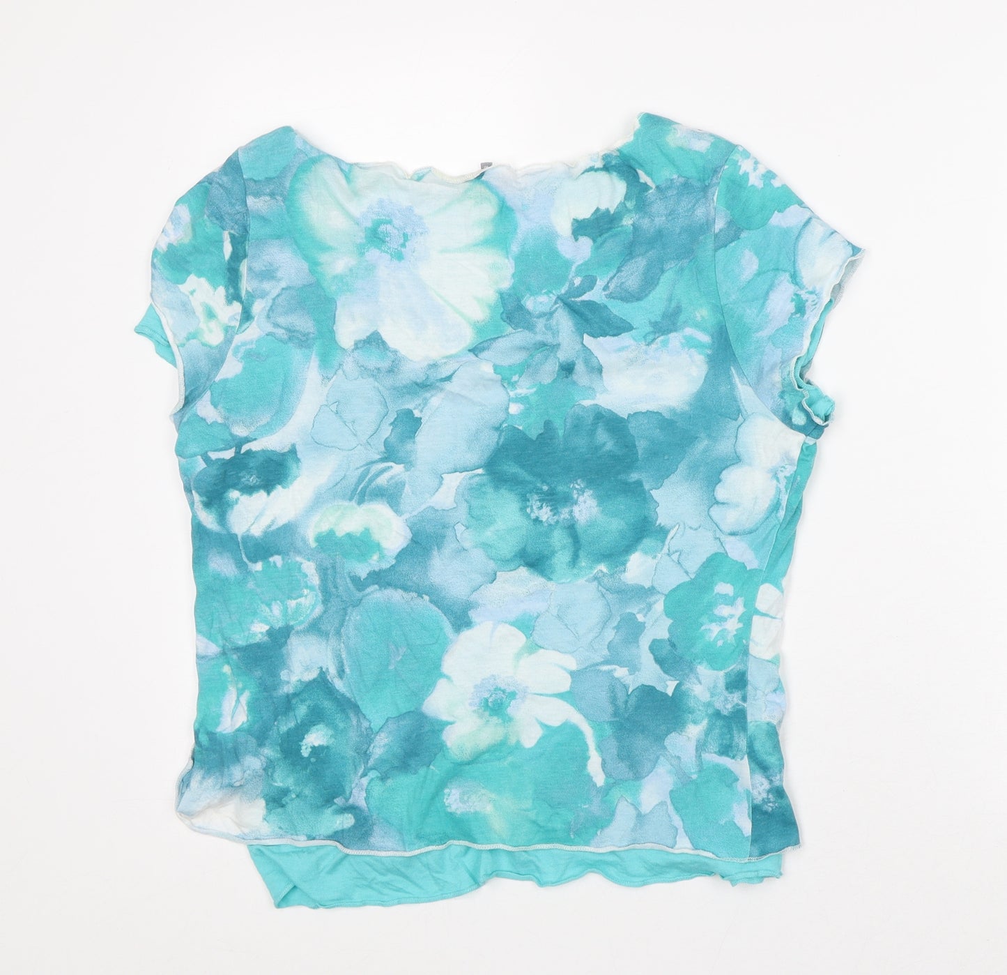 Per Una Womens Blue Geometric Cotton Basic T-Shirt Size 16 Round Neck