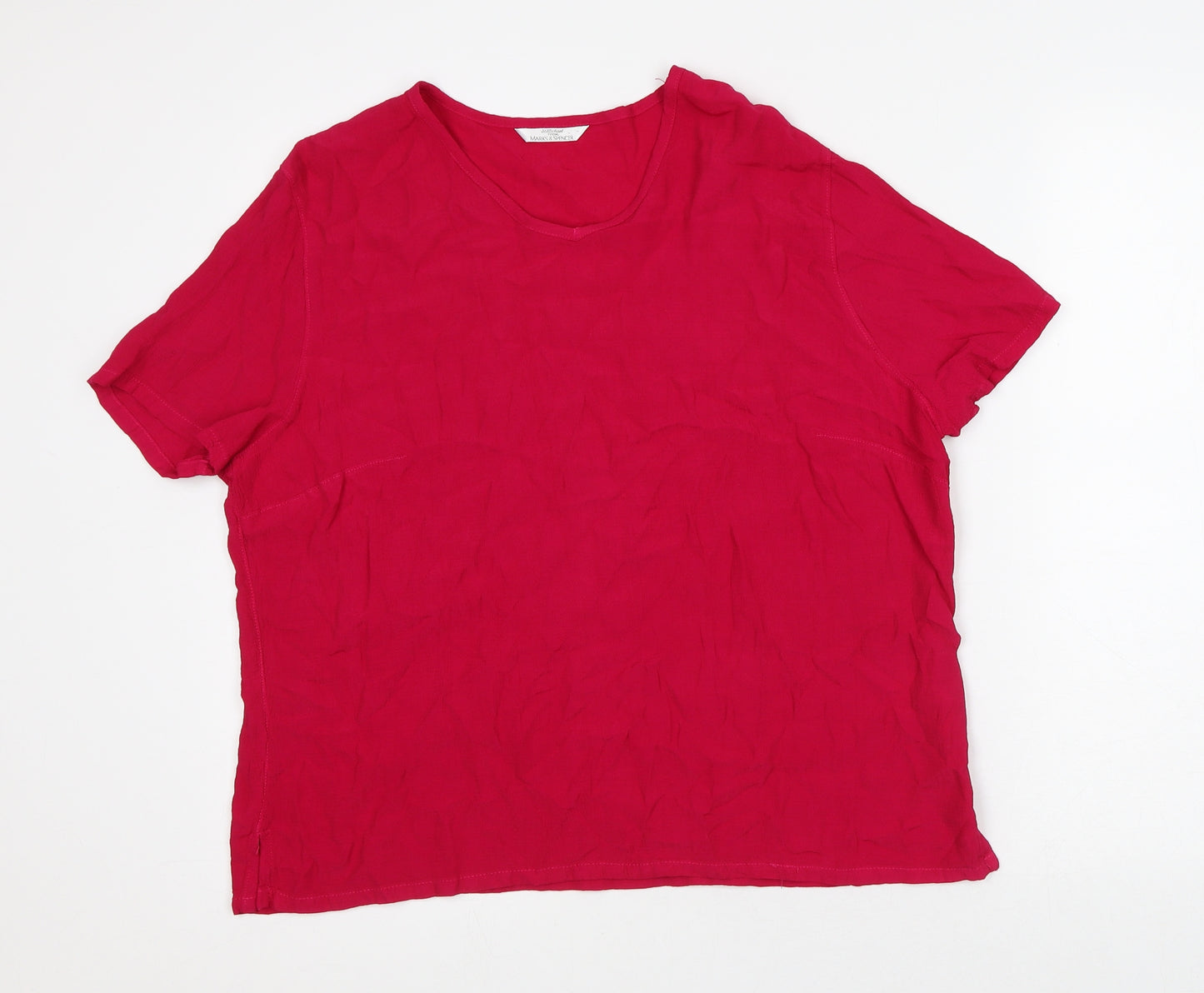 Marks and Spencer Womens Pink Viscose Basic T-Shirt Size 12 V-Neck