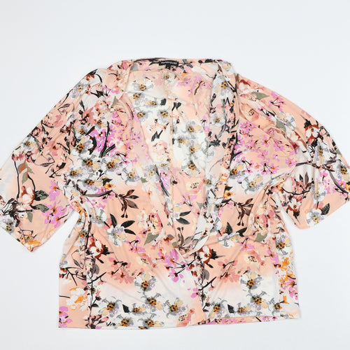 Warehouse Womens Pink Round Neck Floral Polyester Cardigan Jumper Size M