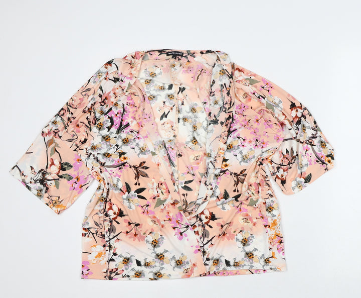 Warehouse Womens Pink Round Neck Floral Polyester Cardigan Jumper Size M