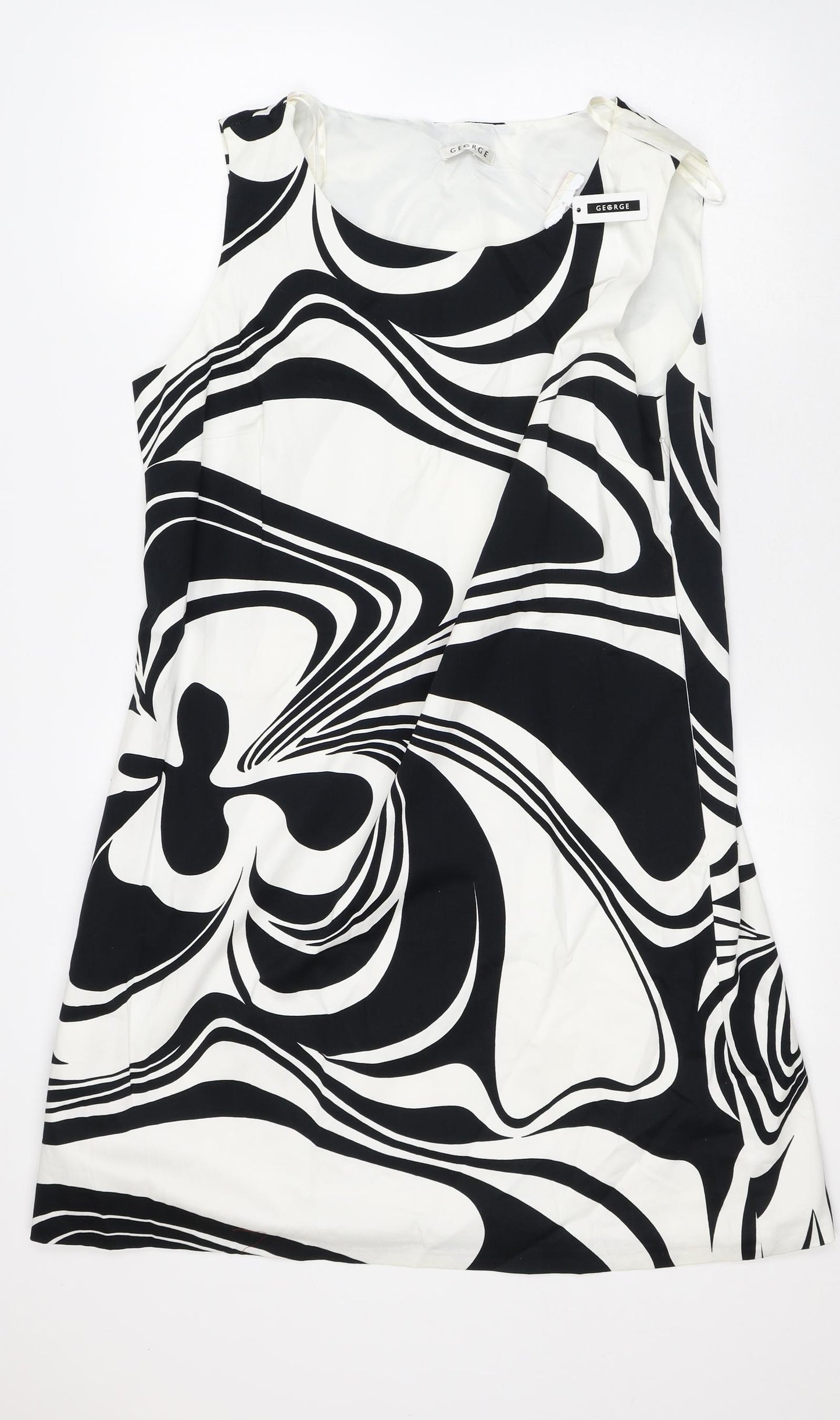 George Womens White Geometric Cotton A-Line Size 20 Round Neck