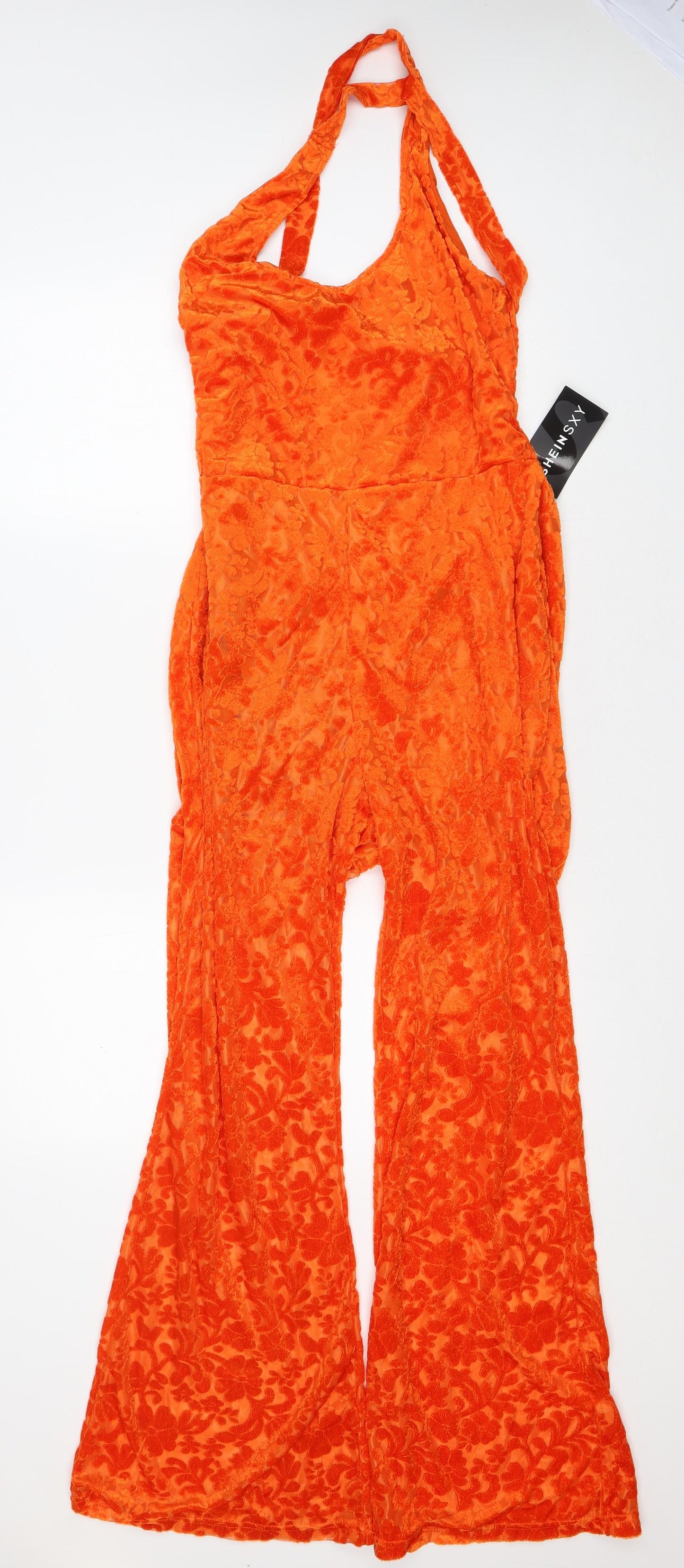 SheIn Womens Orange Geometric Polyester Playsuit One-Piece Size L L30 in