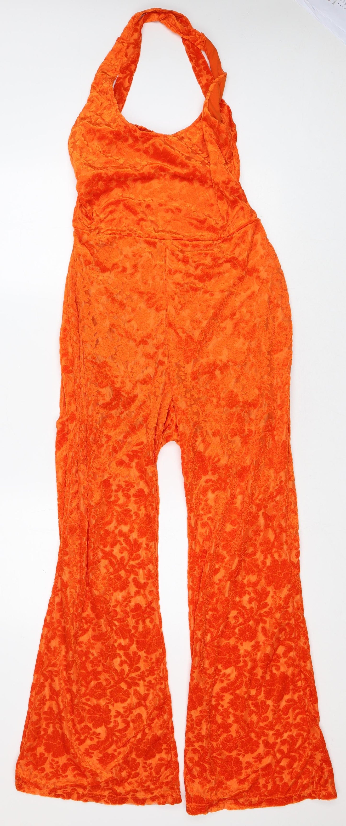 SheIn Womens Orange Geometric Polyester Playsuit One-Piece Size L L30 in