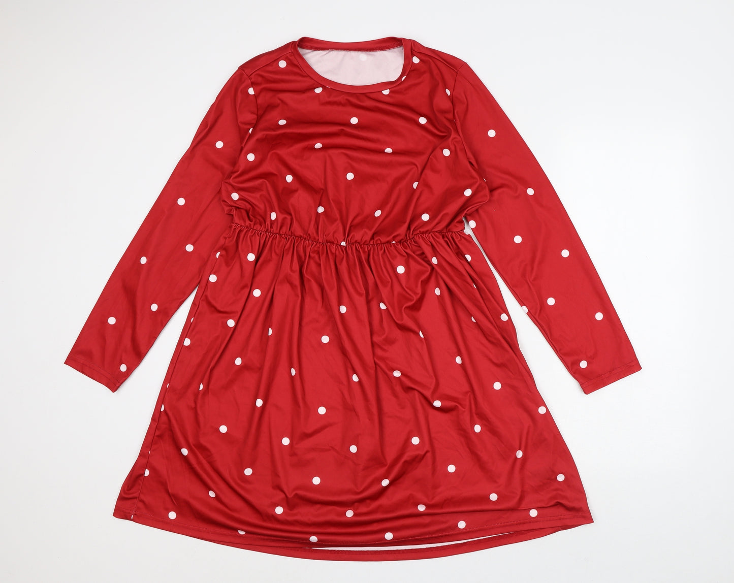 SheIn Womens Red Polka Dot Polyester A-Line Size XL Round Neck