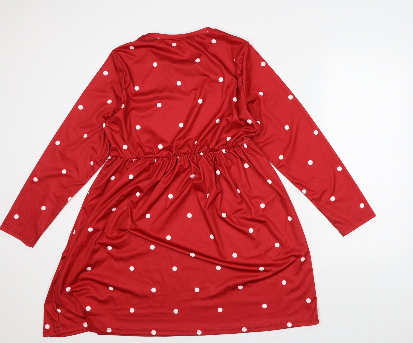 SheIn Womens Red Polka Dot Polyester A-Line Size XL Round Neck