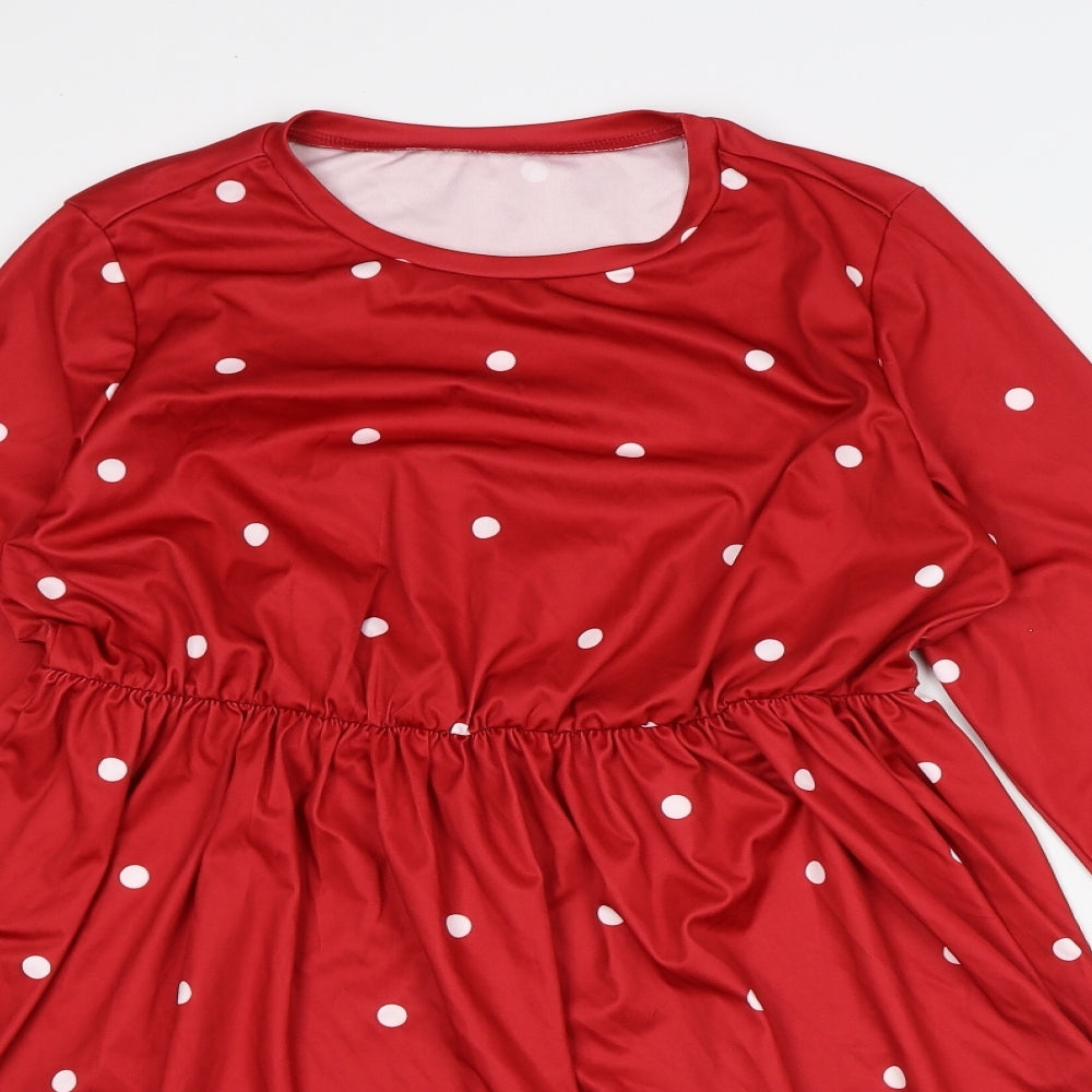 SheIn Womens Red Polka Dot Polyester A-Line Size XL Round Neck