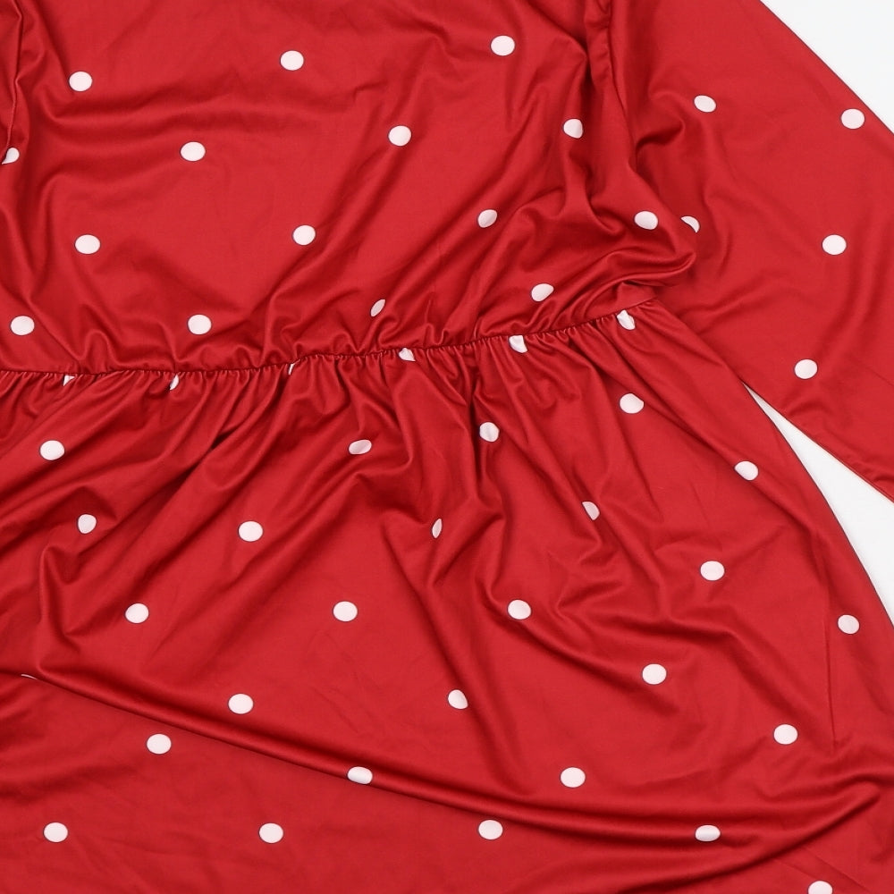 SheIn Womens Red Polka Dot Polyester A-Line Size XL Round Neck