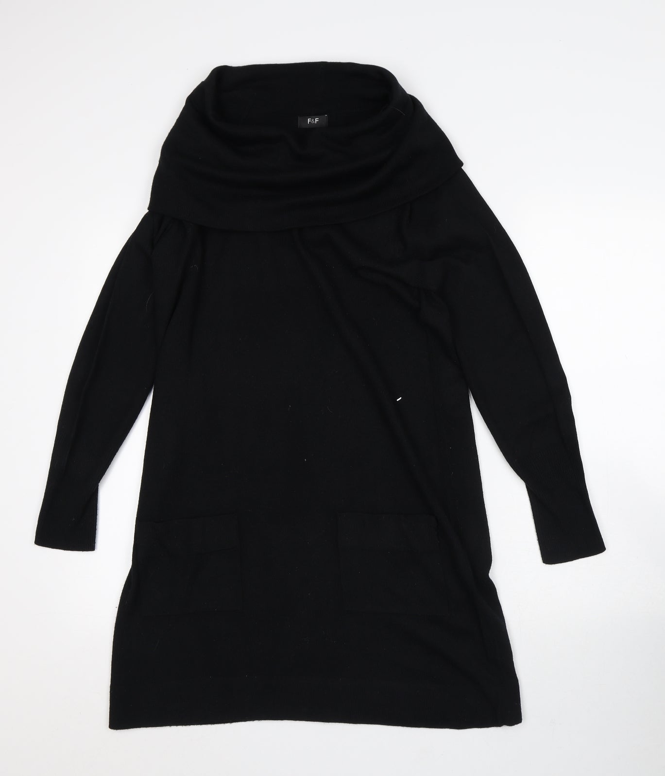 F&F Womens Black Acrylic Jumper Dress Size 14 Roll Neck