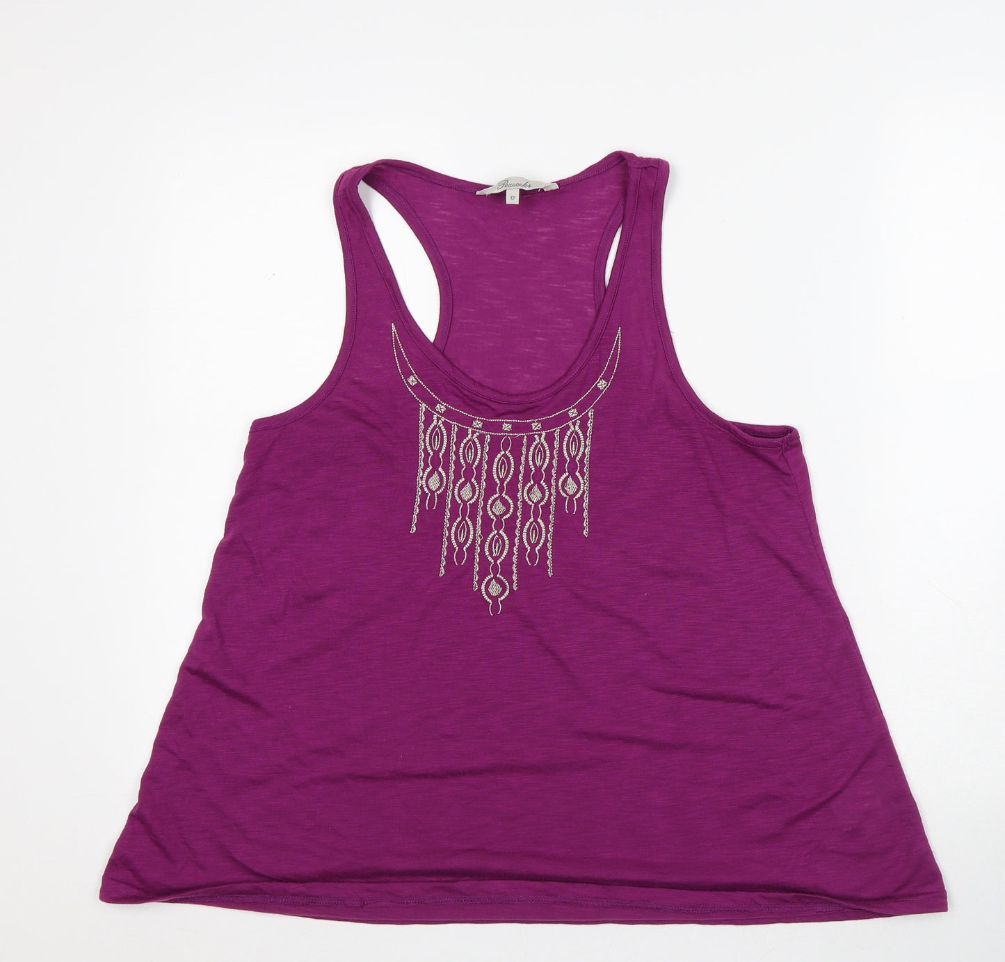 Peacocks Womens Purple Geometric Polyester Camisole Tank Size 12 Round Neck