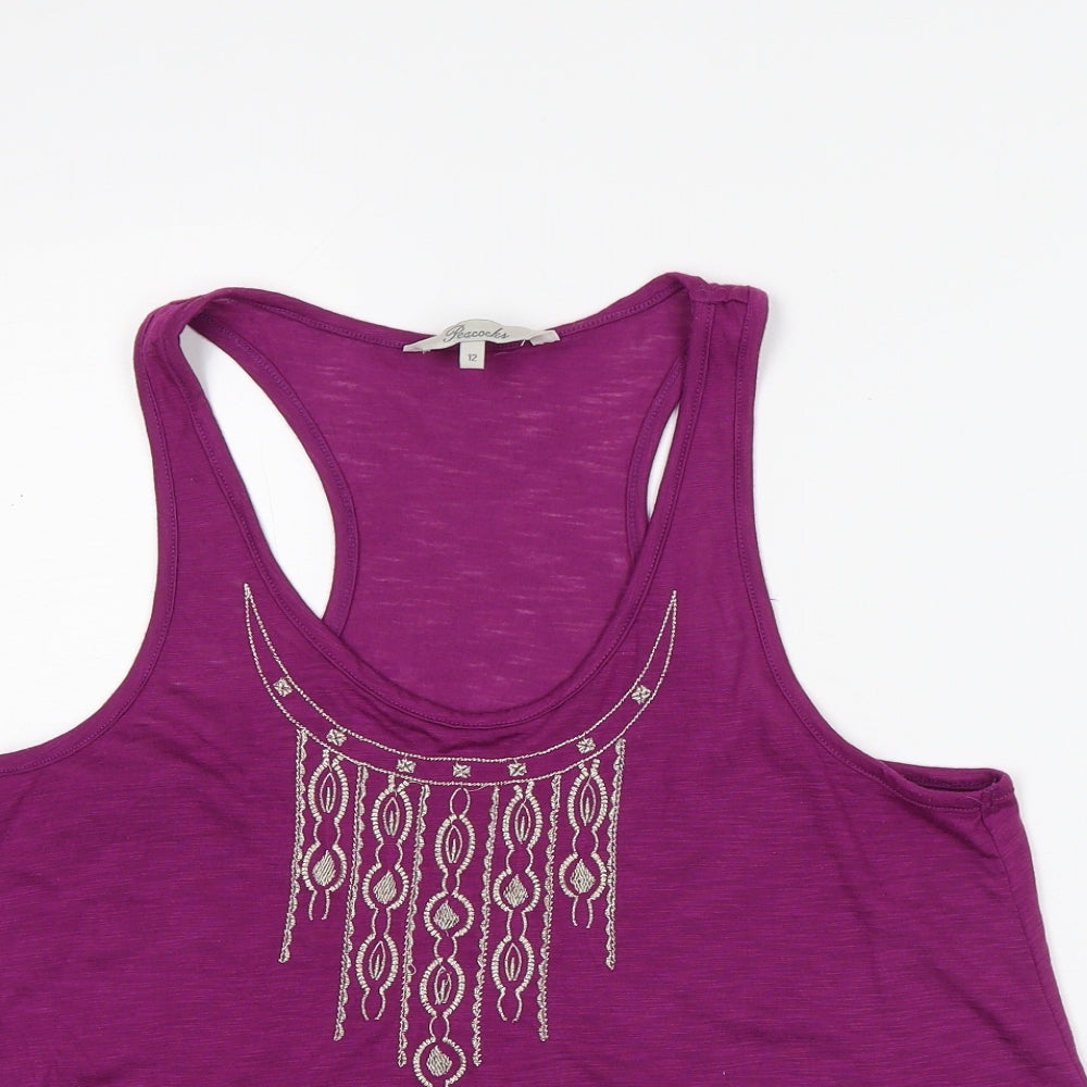 Peacocks Womens Purple Geometric Polyester Camisole Tank Size 12 Round Neck