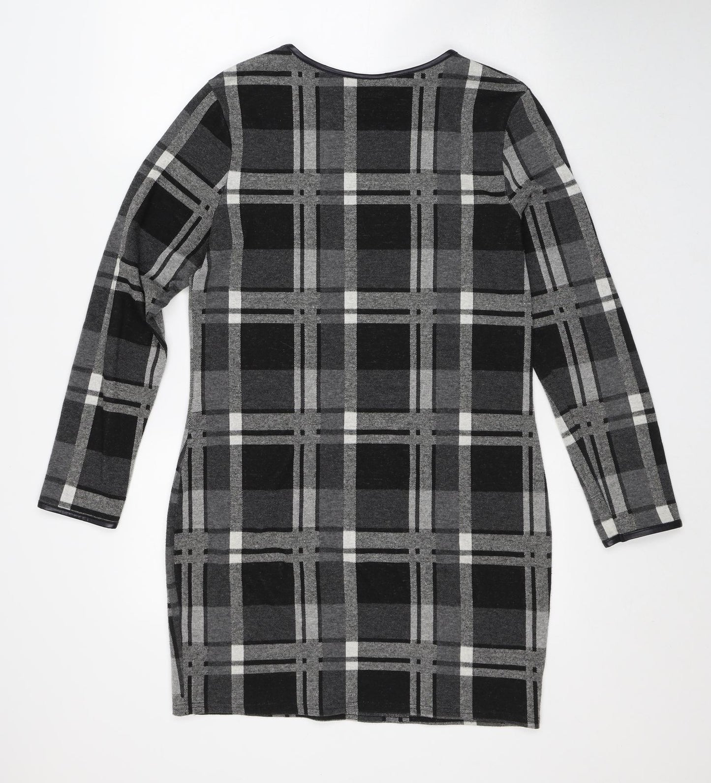 Peacocks Womens Grey Plaid Polyester Pencil Dress Size 16 Round Neck