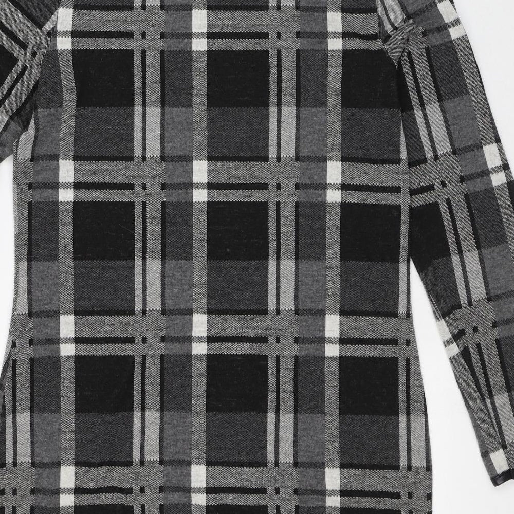 Peacocks Womens Grey Plaid Polyester Pencil Dress Size 16 Round Neck