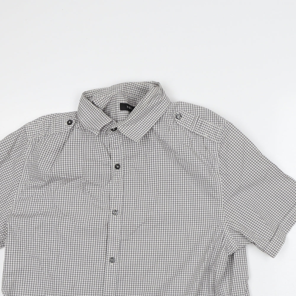 NEXT Mens White Plaid Cotton Button-Up Size L Collared