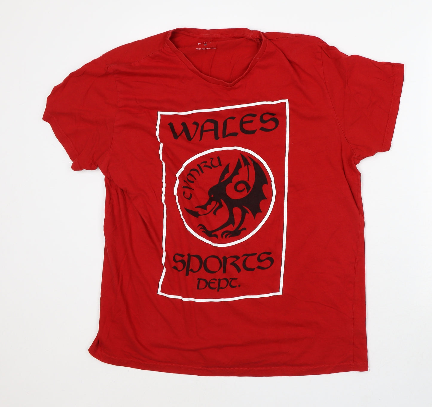 Primark Mens Red Cotton T-Shirt Size XL Crew Neck - Wales
