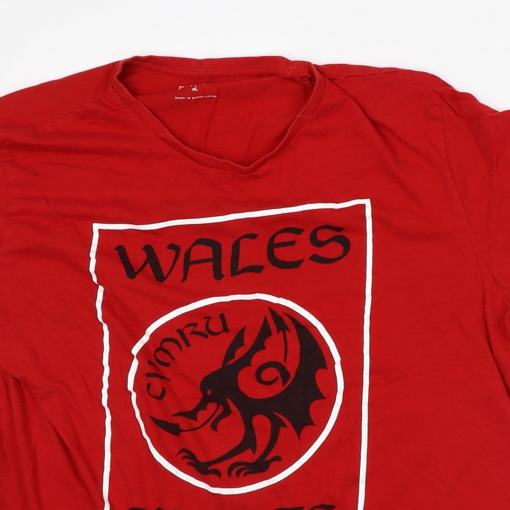 Primark Mens Red Cotton T-Shirt Size XL Crew Neck - Wales