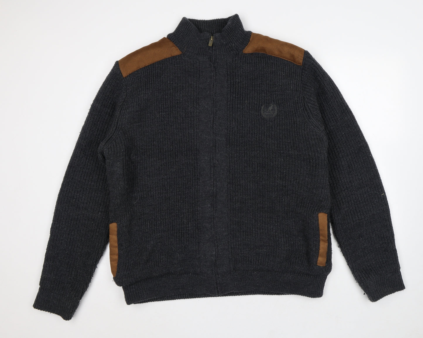 Kangol Mens Grey High Neck Acrylic Pullover Jumper Size XL - Fleece Lined
