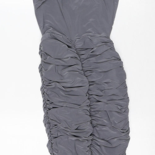 PRETTYLITTLETHING Womens Grey Polyester Bodycon Size 6 V-Neck