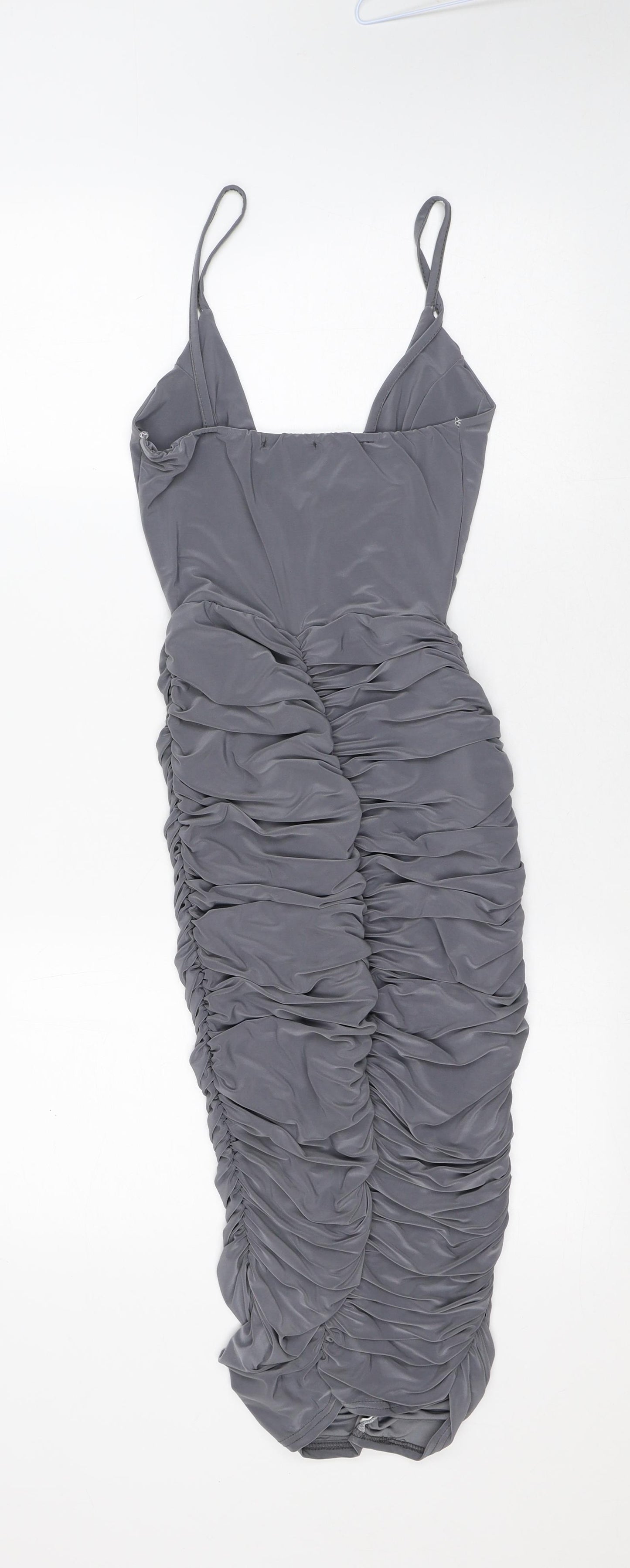 PRETTYLITTLETHING Womens Grey Polyester Bodycon Size 6 V-Neck