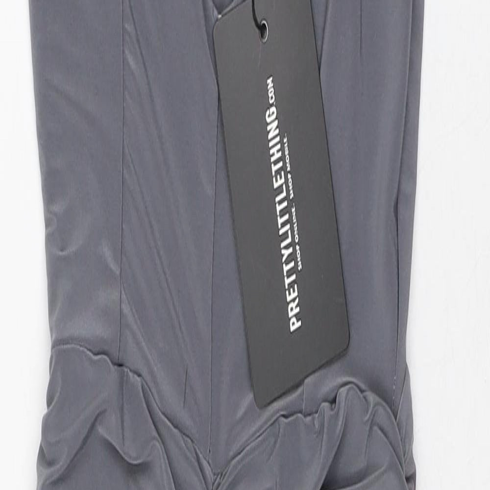 PRETTYLITTLETHING Womens Grey Polyester Bodycon Size 6 V-Neck