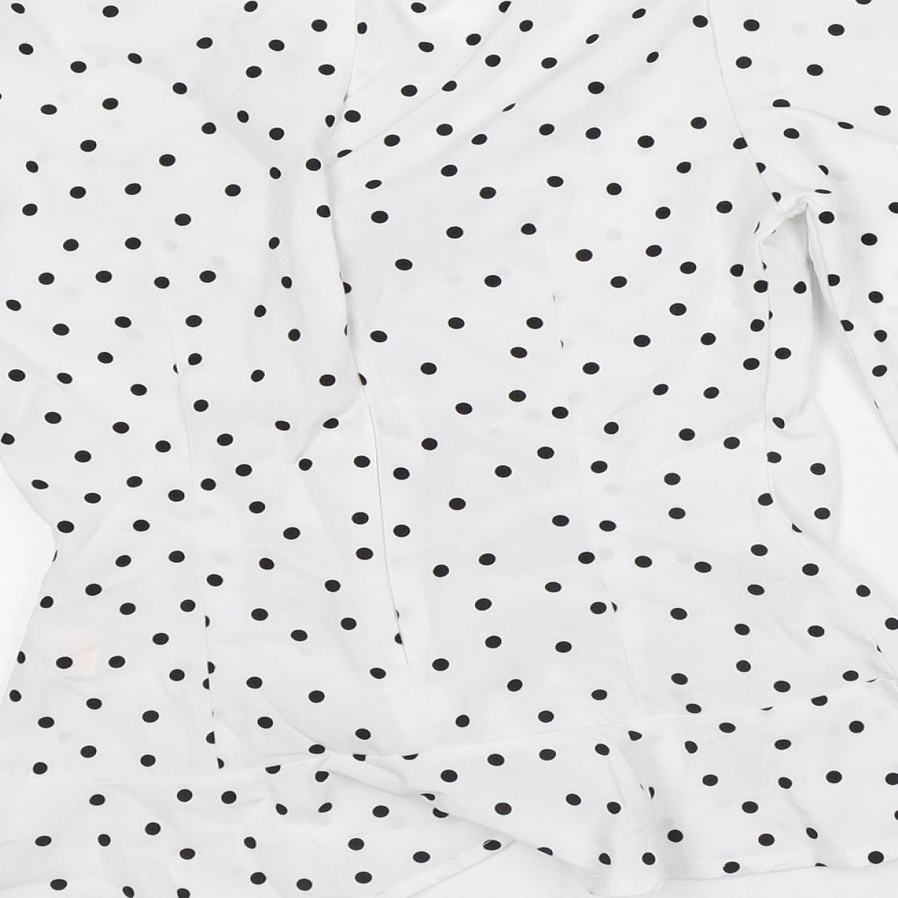 PRETTYLITTLETHING Womens White Polka Dot Polyester Basic Blouse Size 6 V-Neck