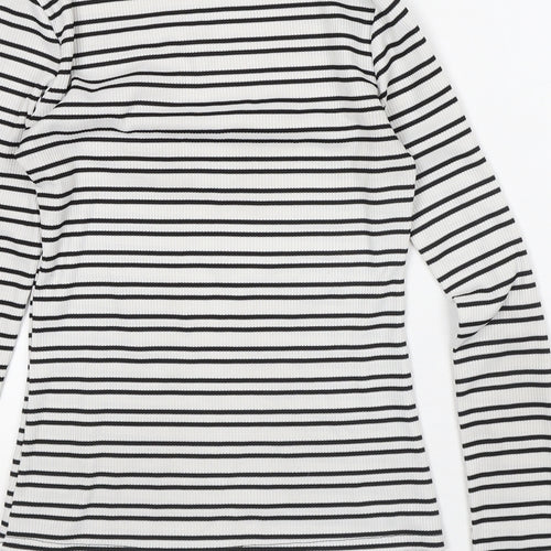 In the Style Womens White Striped Polyester Basic T-Shirt Size 6 Crew Neck