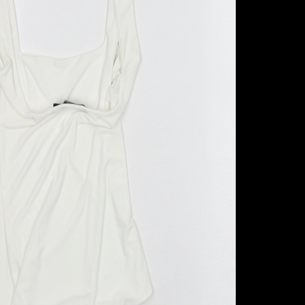 PRETTYLITTLETHING Womens White Polyester Bodysuit One-Piece Size 6 Snap