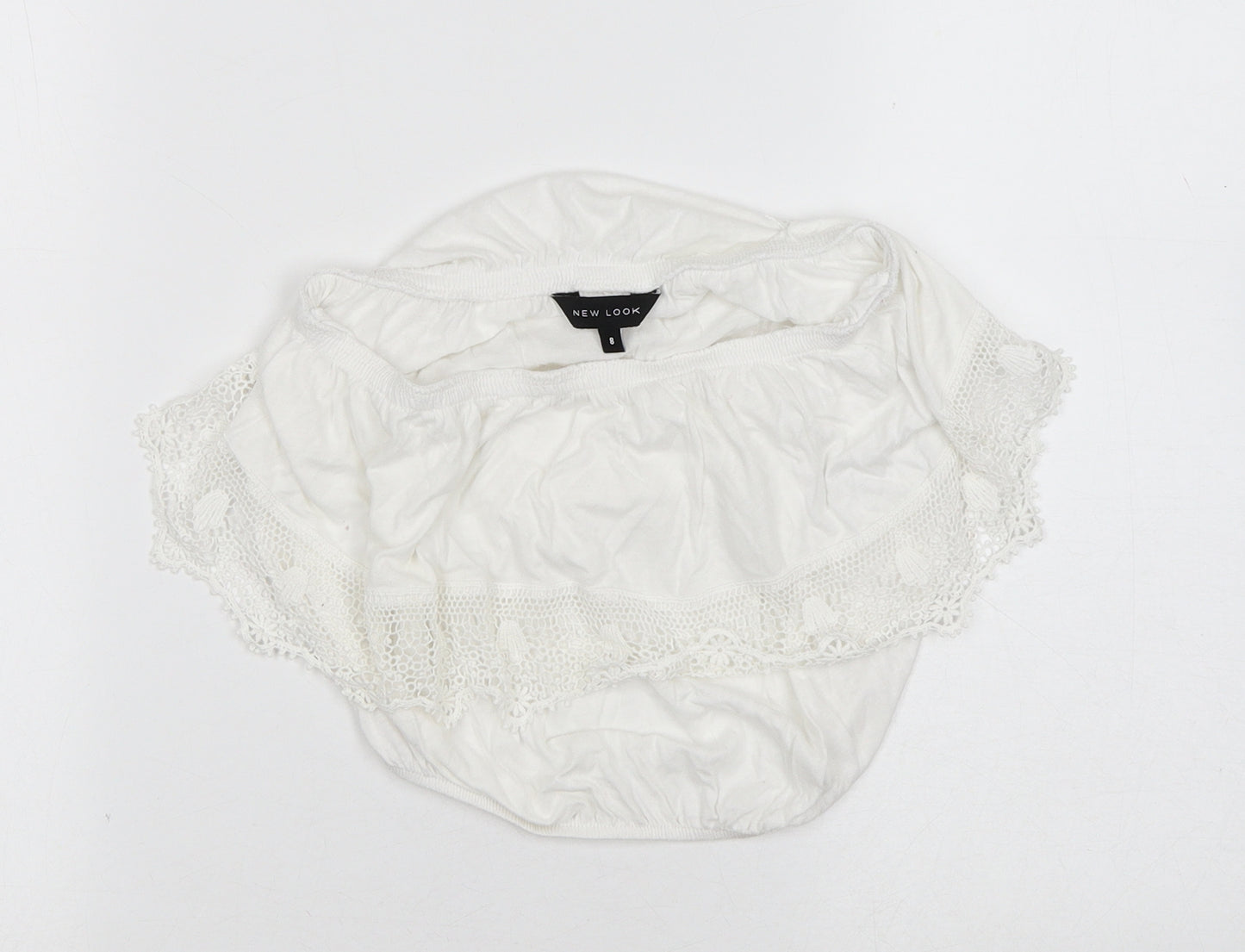 New Look Womens White Cotton Cropped Blouse Size 8 Off the Shoulder